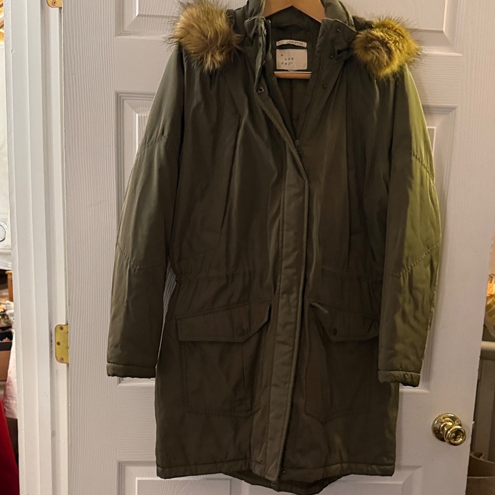 a new day Olive Utility Jacket with Faux Fur Hood xxl